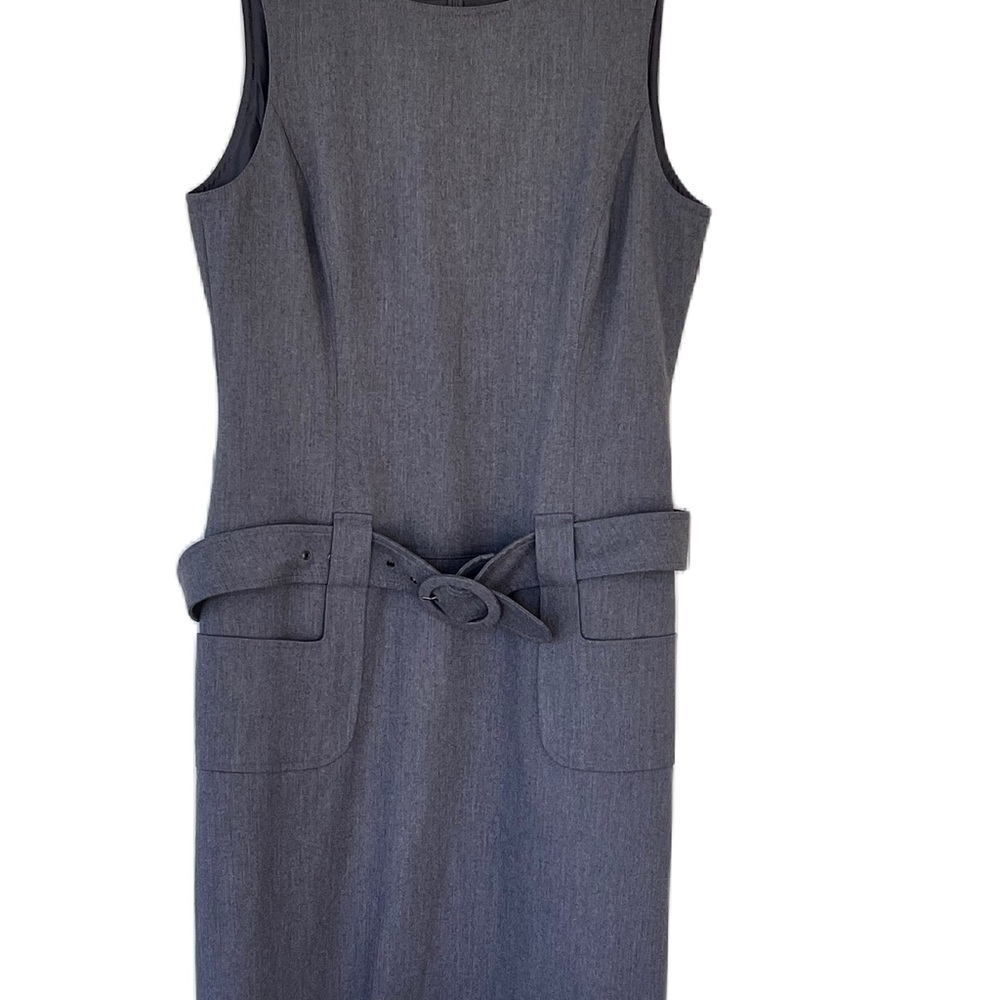 Gianni Bini Sz 10 Lined Wool Blend‎ Crew Neck Gray Pockets Belt Jumper Dress
